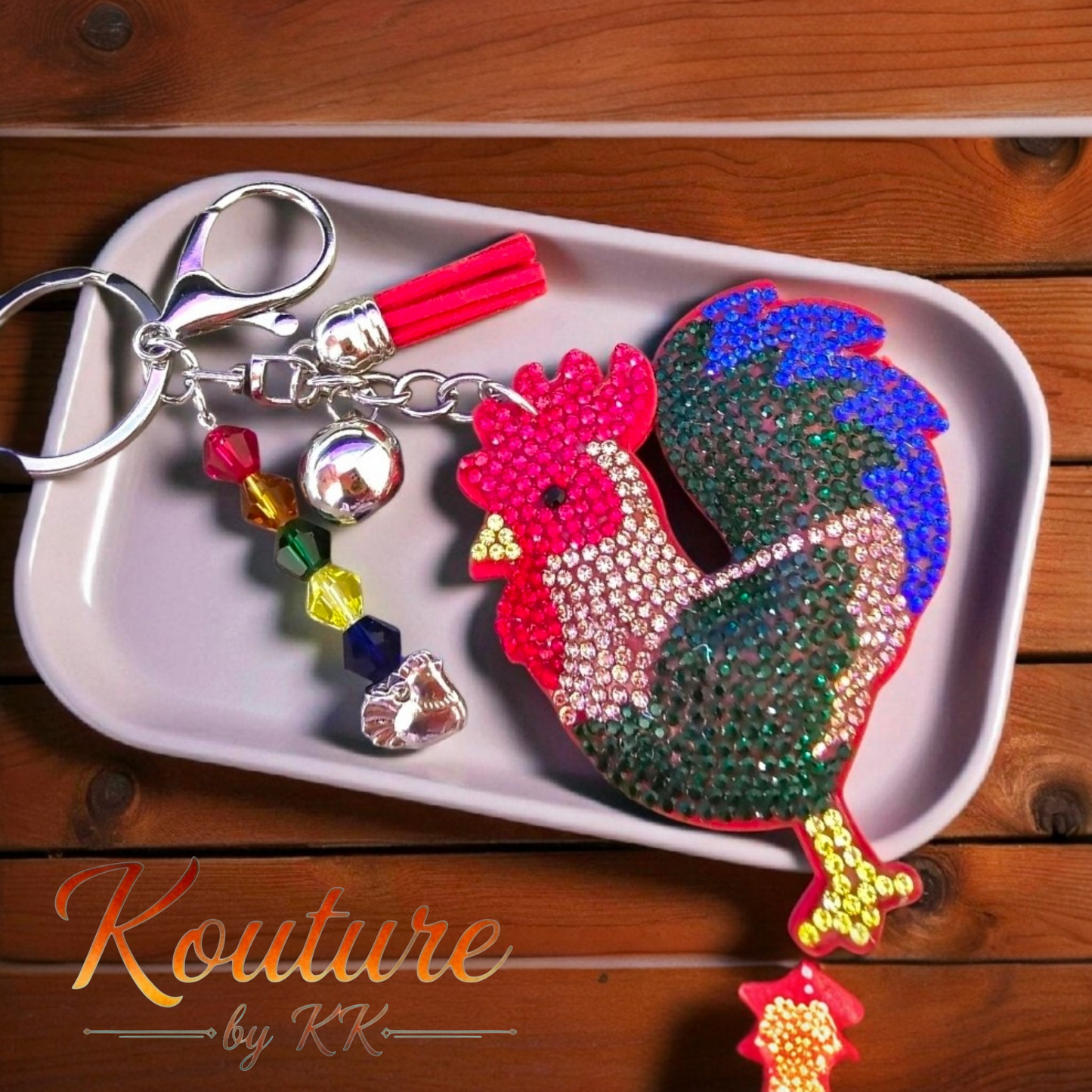 Rhinestone Rooster Keychain | 3D Bag Charm & Purse Charm