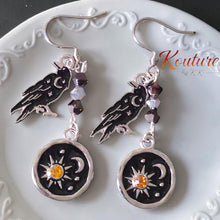 Load image into Gallery viewer, Raven Moon & Stars Celestial Dangle Earrings