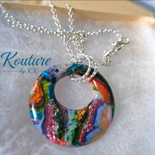 Load image into Gallery viewer, Rainbow Donut Pendant Necklace – Hand-Sculpted Polymer Clay with Multi-Color Foils & Glitter | Signature Sculpted Collection | One of a Kind