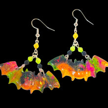 Load image into Gallery viewer, Neon Halloween Bat Earrings – Handmade Polymer Clay & Resin | Kouture by KK