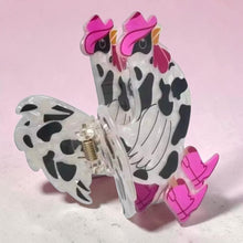 Load image into Gallery viewer, CowGirl Chicken Hair Claw Clip | Cow Print Acrylic | Funny Chicken Gift | Western Hair Accessories