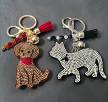 Load image into Gallery viewer, Rhinestone Dog & Cat Keychains — with Tassel & Crystal Beads. Dog & Cat Bag and Tote Charm