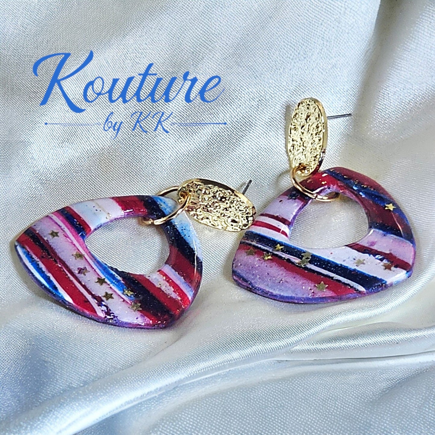 Stars & Stripes Gold Post Drop Earrings