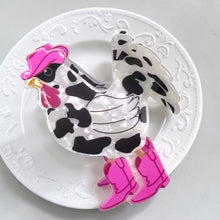 Load image into Gallery viewer, CowGirl Chicken Hair Claw Clip | Cow Print Acrylic | Funny Chicken Gift | Western Hair Accessories