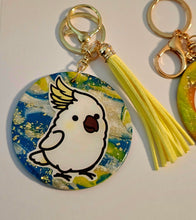 Load image into Gallery viewer, Handmade Cockatoo Hand-Sculpted Polymer Clay Keychain with Resin Overlay — Bird Keychain

