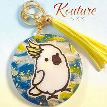 Load image into Gallery viewer, Handmade Cockatoo Hand-Sculpted Polymer Clay Keychain with Resin Overlay — Bird Keychain
