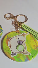 Load and play video in Gallery viewer, Handmade Cockatoo Hand-Sculpted Polymer Clay Keychain with Resin Overlay — Bird Keychain
