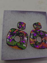 Load and play video in Gallery viewer, Halloween Polymer Clay Earrings | Purple Gold Foil Sculpted Dangle Studs | Handmade Artisan Earrings | Kouture by KK Signature Collection
