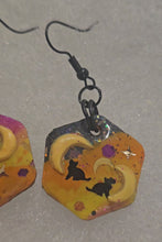 Load and play video in Gallery viewer, Halloween Black Cat &amp; Moon Polymer Clay Earrings – Handmade Dangle Earrings
