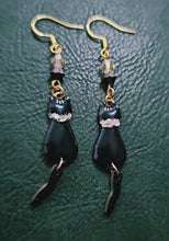 Load and play video in Gallery viewer, Black Cat Silhouette Dangle Earrings – Crystal Bead Collar &amp; Stone Accents | Kouture by KK
