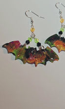 Load and play video in Gallery viewer, Neon Halloween Bat Earrings – Handmade Polymer Clay &amp; Resin | Kouture by KK
