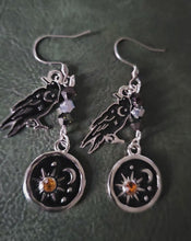 Load and play video in Gallery viewer, Raven Moon &amp; Stars Celestial Dangle Earrings
