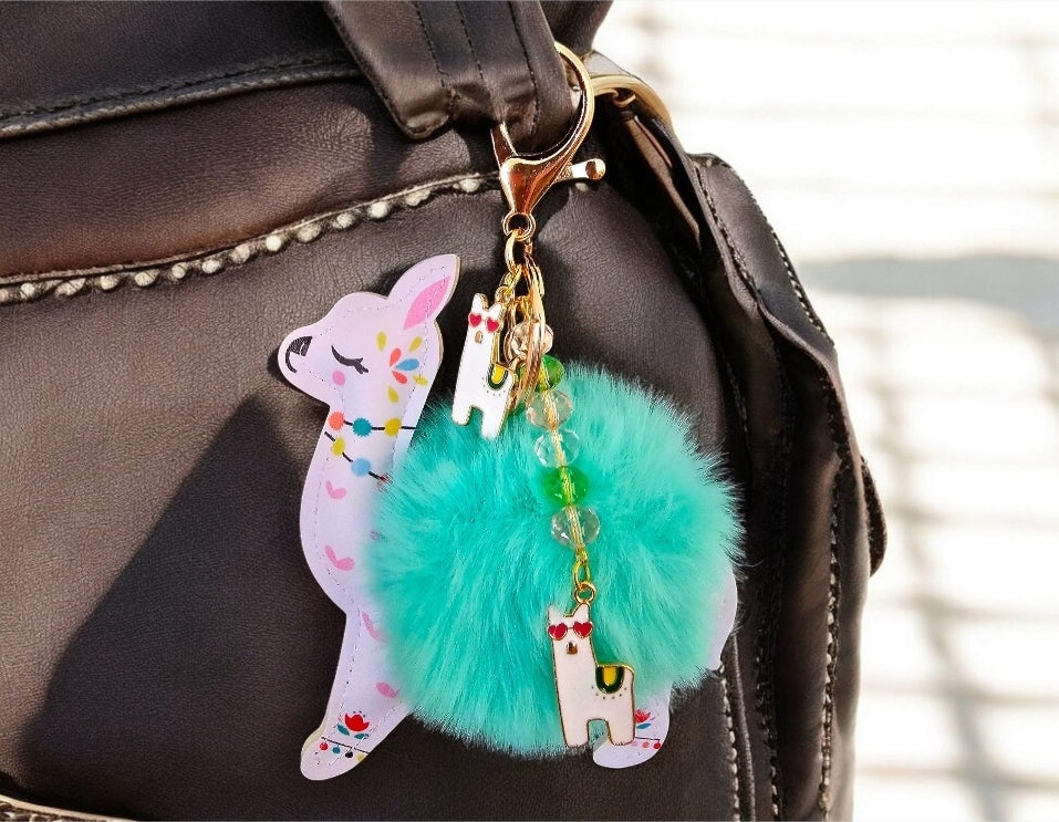 Llama Fluffy Ball Keychain-  Bag Charm. Lama Jewelry. Alpaca Jewelry. Car Ornament. Animal Purse Charm. Keychain