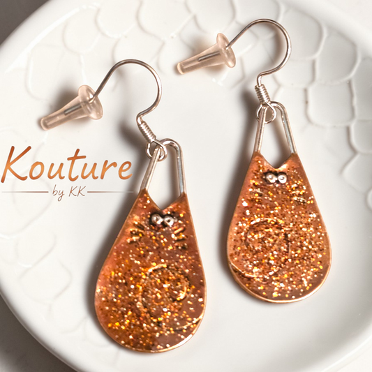 Copper Glitter Cat Earrings | Sparkly Resin Kitten Jewelry