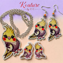Load image into Gallery viewer, Cockatiel Acrylic Jewelry | Hanging Earrings, Post Earrings &amp; Necklace
