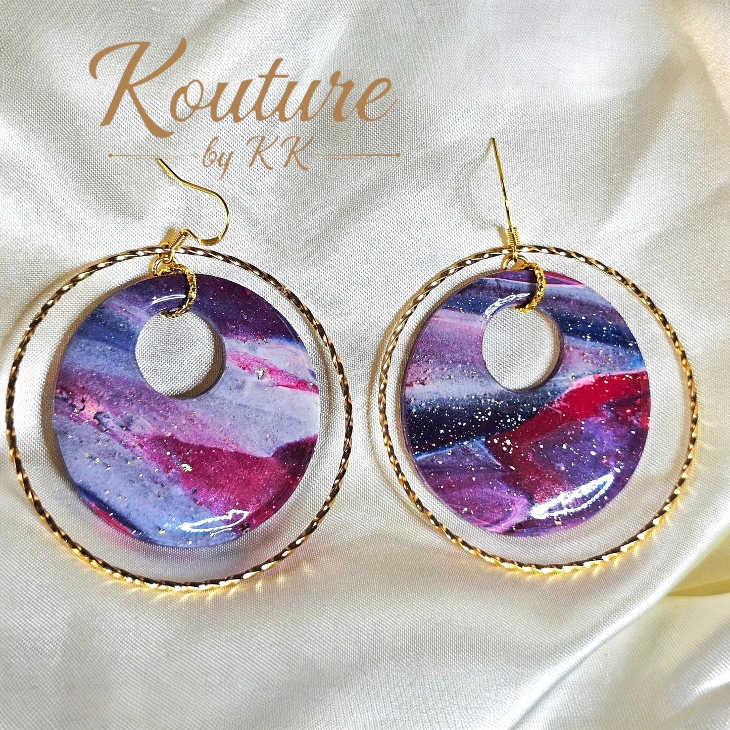 Patriotic Sunset Swirl Double Hoop Drop Earrings — Signature Sculpted Collection