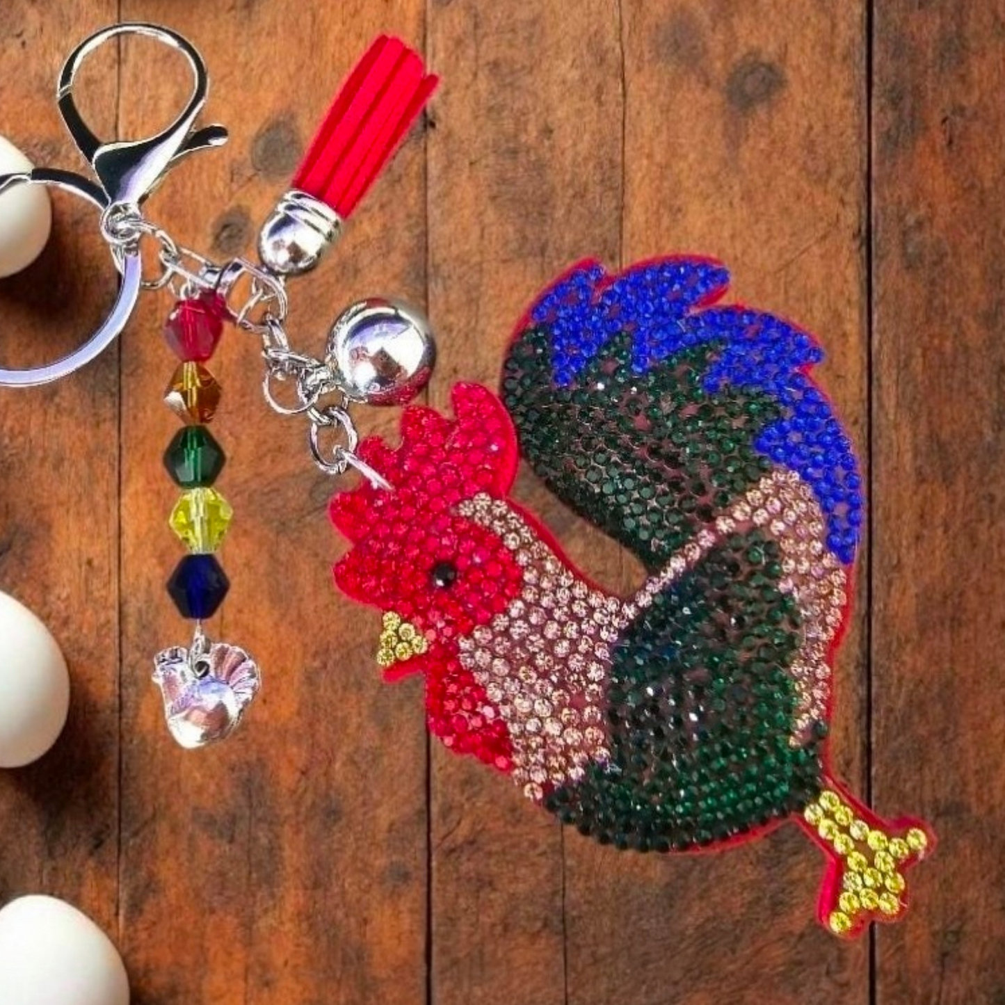 Rhinestone Rooster Keychain | 3D Bag Charm & Purse Charm
