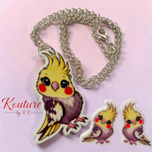 Load image into Gallery viewer, Cockatiel Acrylic Jewelry | Hanging Earrings, Post Earrings &amp; Necklace
