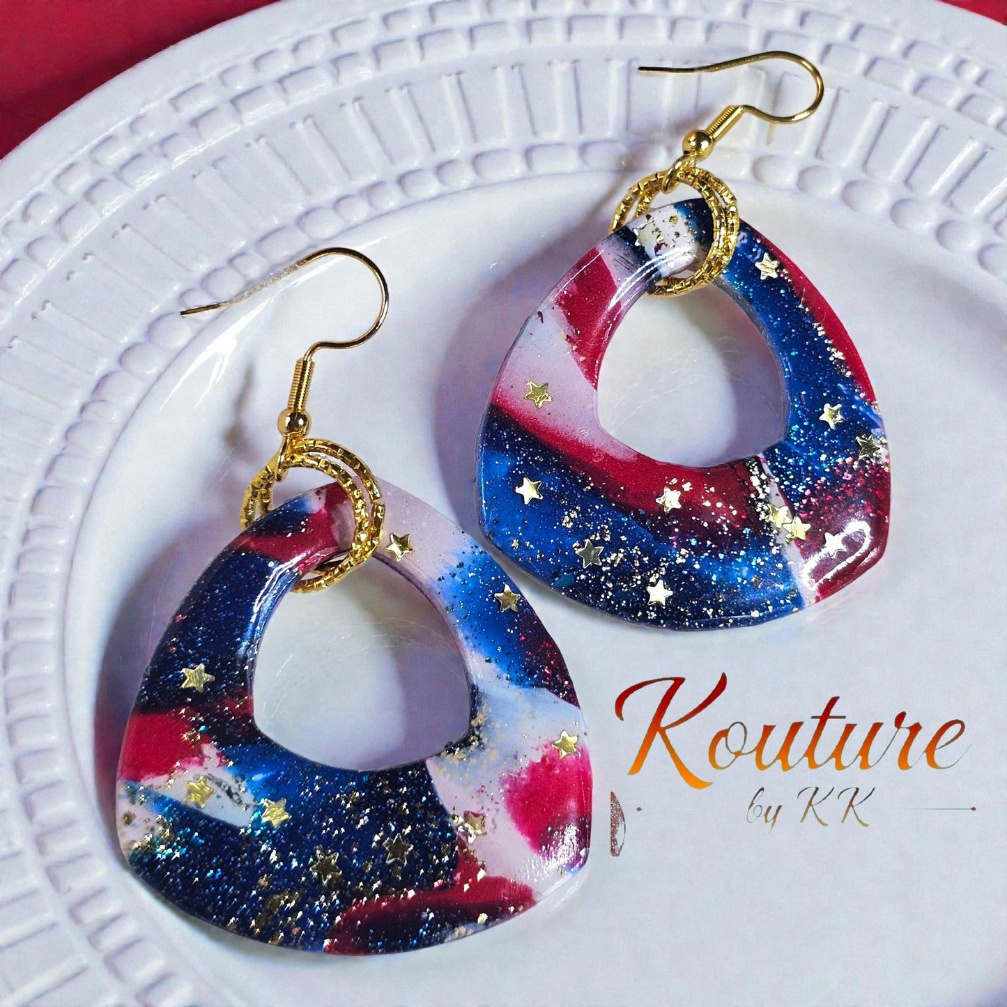 Stars & Stripes Patriotic Triangle Earrings – Polymer Clay | Signature Sculpted Collection | One of a Kind