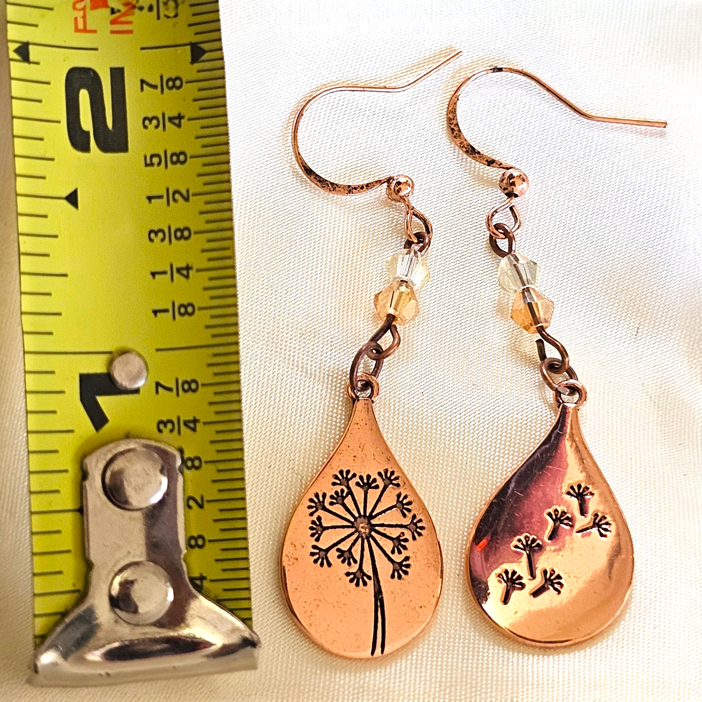 Copper Dandelion Teardrop Earrings