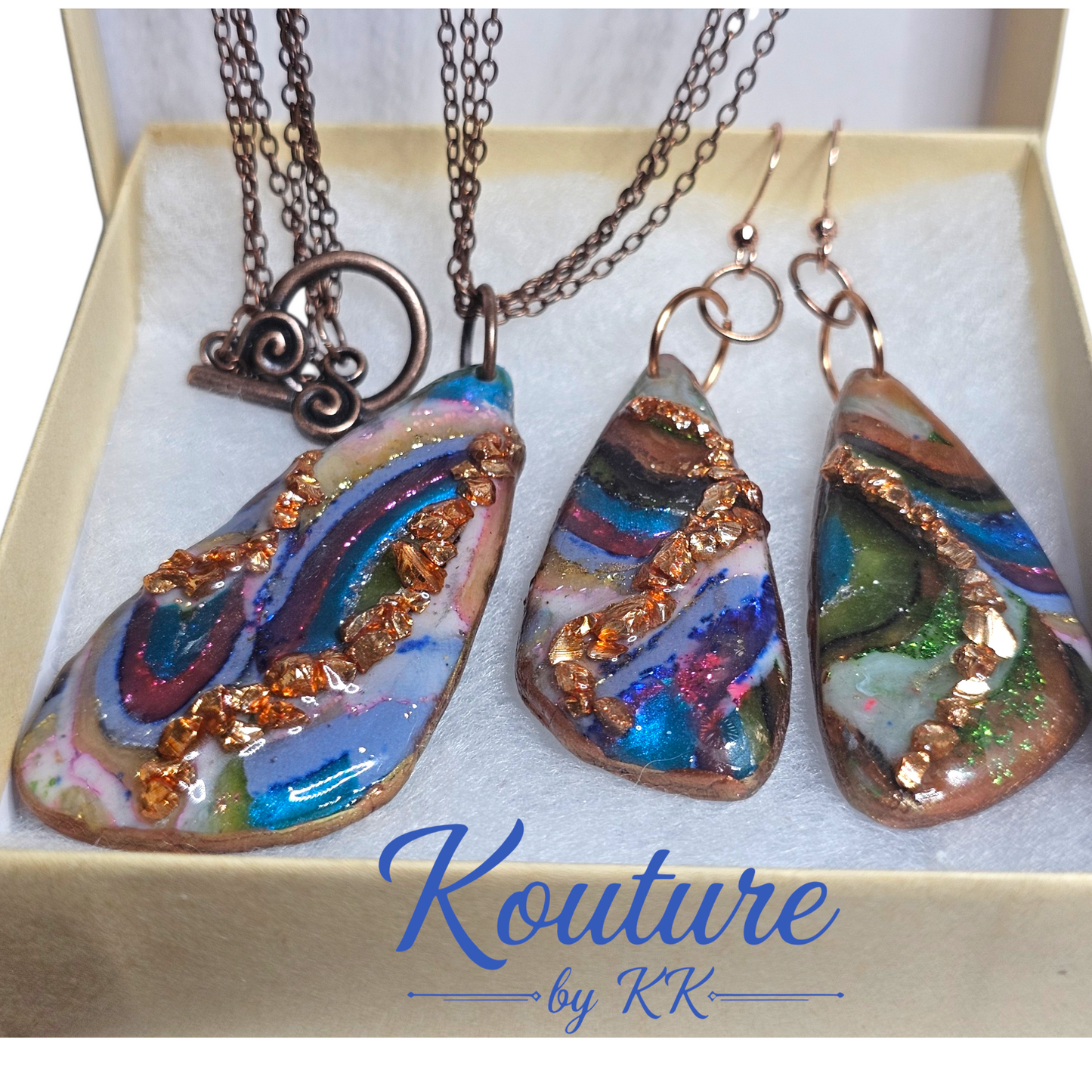 Copper Dreams — Polymer Clay Pendant & Earring Set | Signature Sculpted Collection