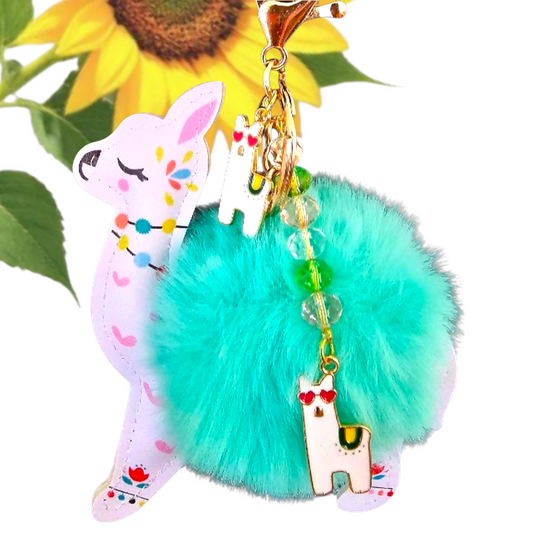 Llama Fluffy Ball Keychain-  Bag Charm. Lama Jewelry. Alpaca Jewelry. Car Ornament. Animal Purse Charm. Keychain