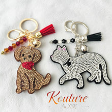 Load image into Gallery viewer, Rhinestone Dog &amp; Cat Keychains — with Tassel &amp; Crystal Beads. Dog &amp; Cat Bag and Tote Charm
