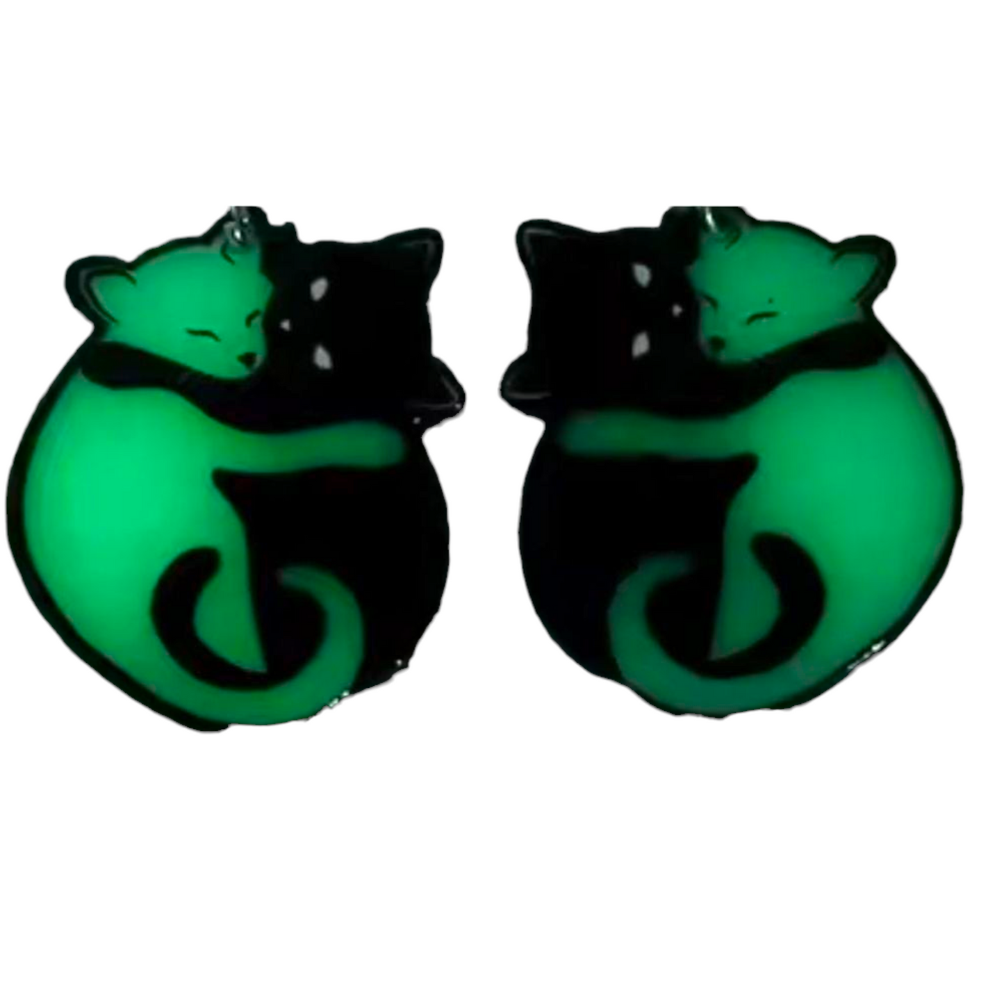 Black & White Hugging Cat Earrings – Yin Yang Kitty Jewelry for Cat Lovers - Glow in the Dark