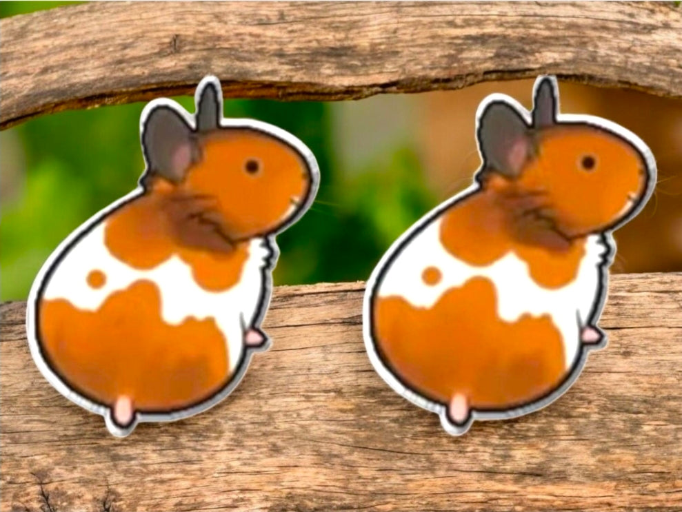 Brown and White Hamster Earrings – Adorable Acrylic Post Earrings