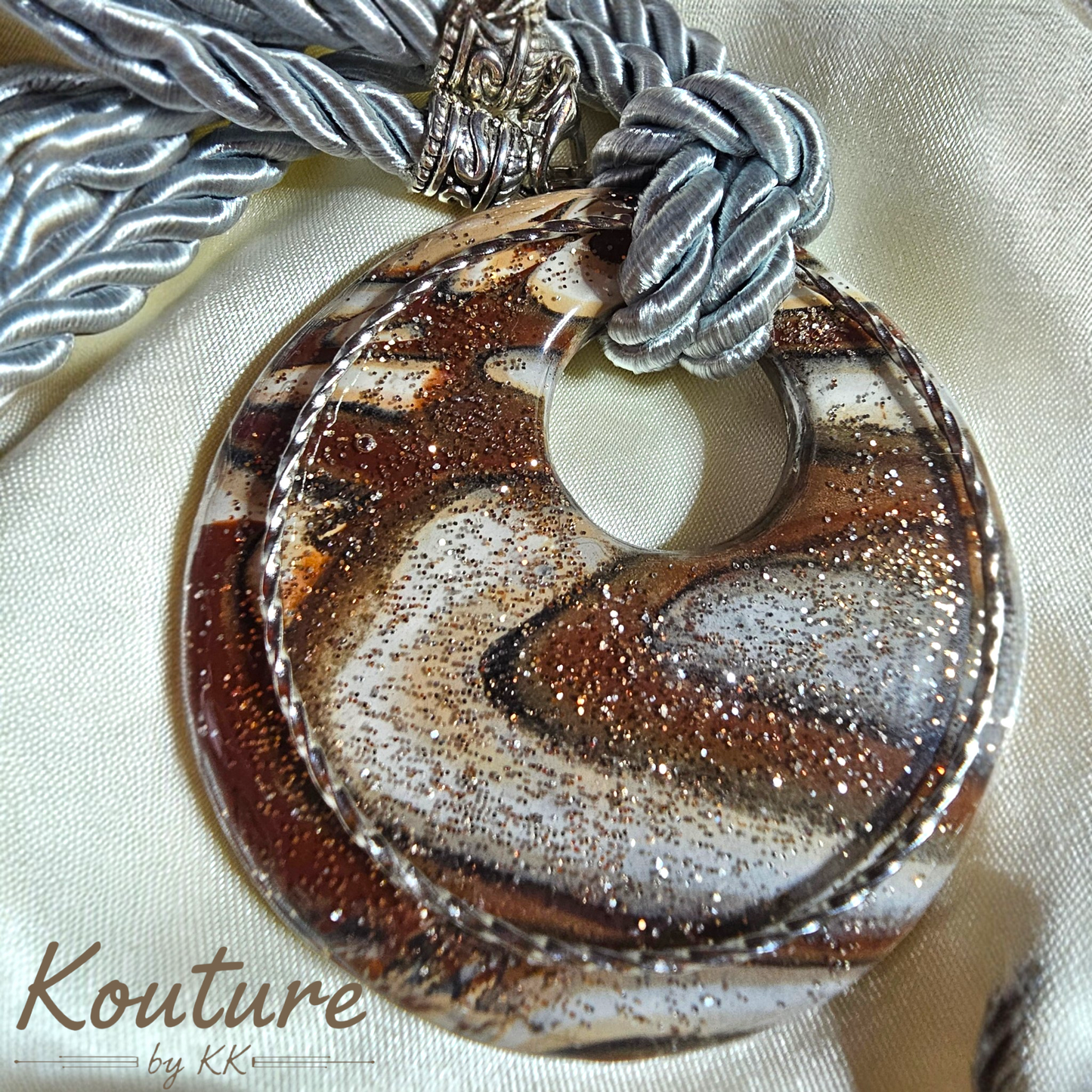 Smoky Donut Signature Set – Hand-Sculpted Polymer Clay Necklace & Earrings with Silver Gold Leaf | One of a Kind