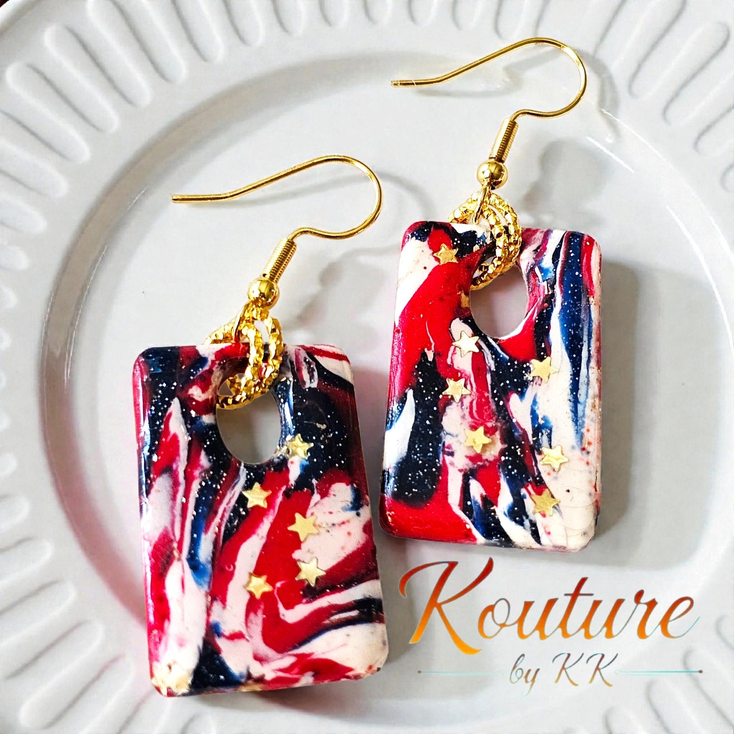 Patriotic Stars Rectangle Drop Earrings — Signature Sculpted Collection