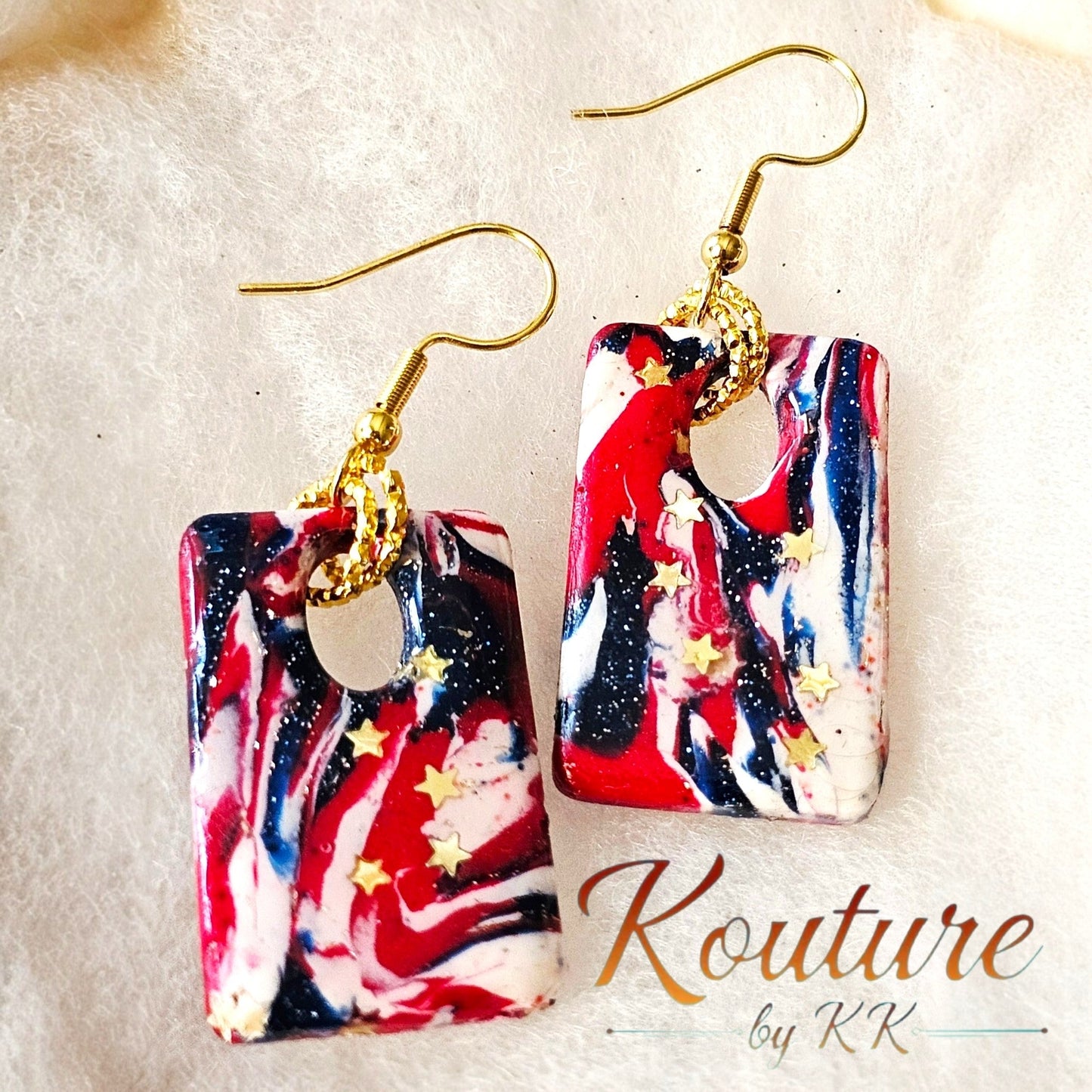 Patriotic Stars Rectangle Drop Earrings — Signature Sculpted Collection