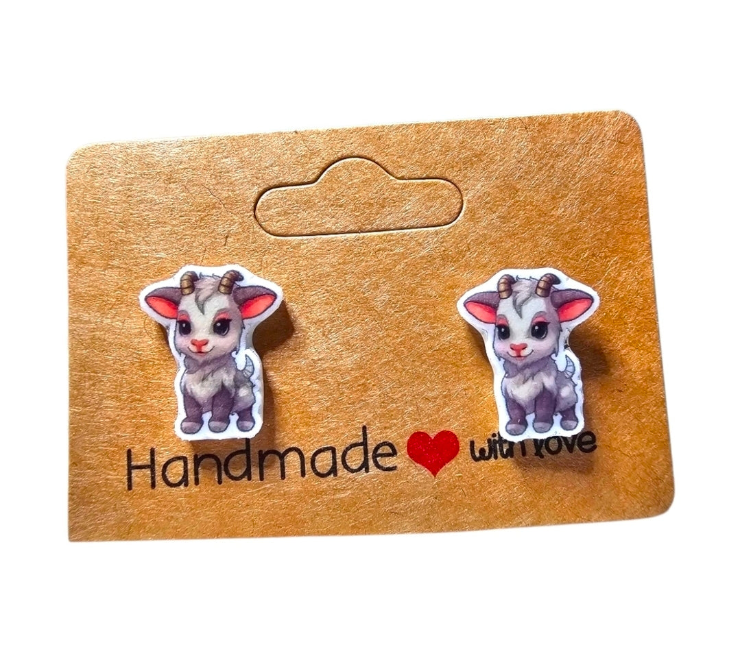 Handmade Acrylic Animal Post Earrings - Duck or Baby Goat