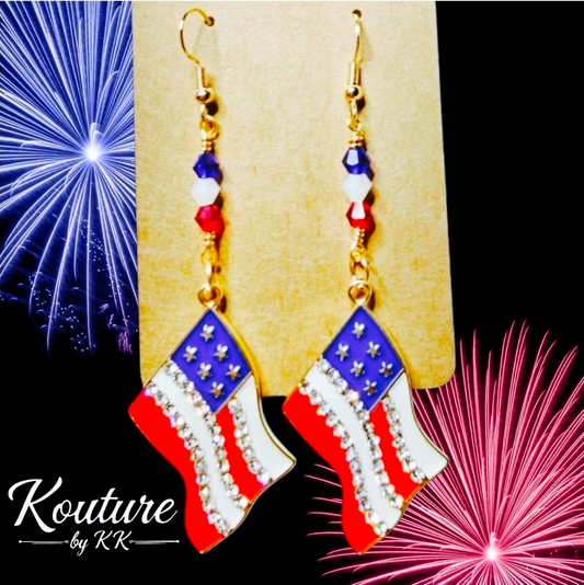 American Flag Rhinestone Earrings: Patriotic Crystal Bead Jewelry