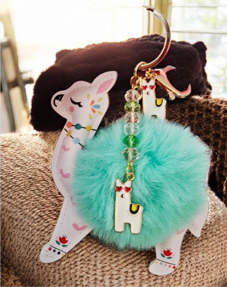 Llama Fluffy Ball Keychain-  Bag Charm. Lama Jewelry. Alpaca Jewelry. Car Ornament. Animal Purse Charm. Keychain
