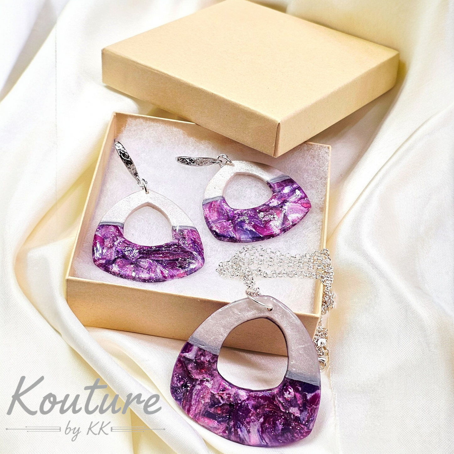 Amethyst Dreams Signature Set - Hand-Sculpted Polymer Clay Necklace & Earrings with Sterling Silver | One of a Kind
