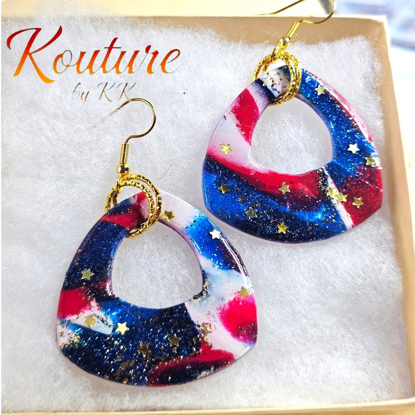 Stars & Stripes Patriotic Triangle Earrings – Polymer Clay | Signature Sculpted Collection | One of a Kind