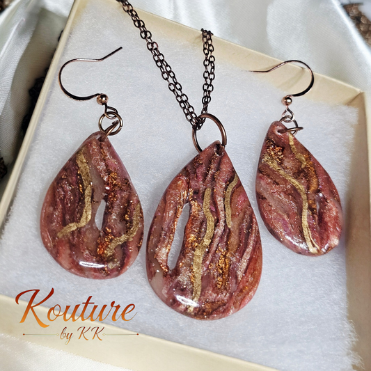 Crystal Dreams Jewelry Set – Hand-Sculpted Polymer Clay Teardrop Necklace & Earrings | Signature Sculpted Collection