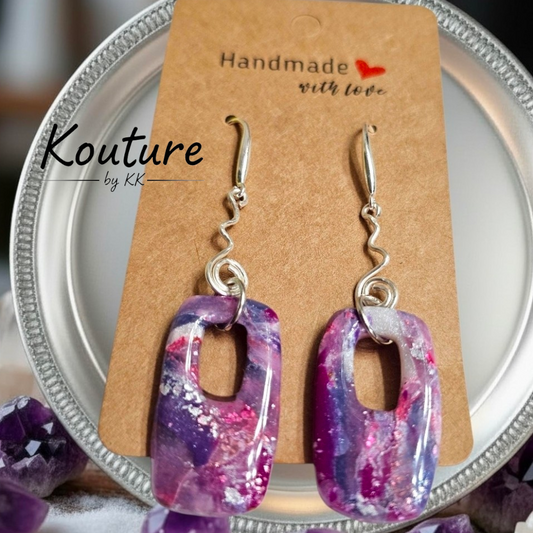 Purple Galaxy Sculpted Clay Earrings – Signature Artisan Statement Dangles