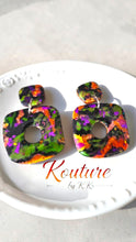 Load image into Gallery viewer, Halloween Polymer Clay Earrings | Purple Gold Foil Sculpted Dangle Studs | Handmade Artisan Earrings | Kouture by KK Signature Collection
