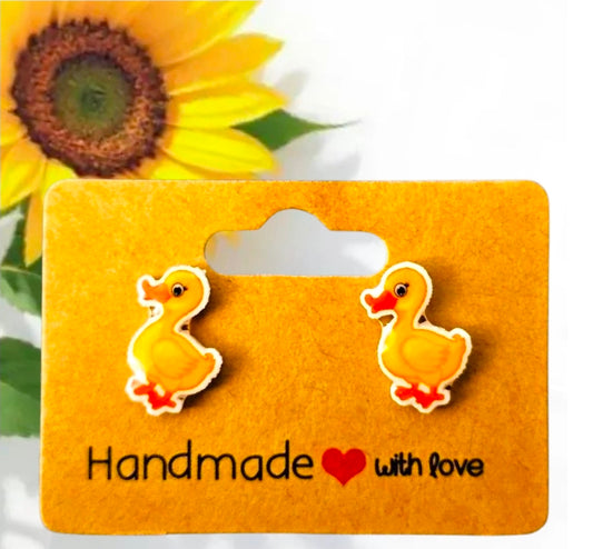 Acrylic Duck Earrings – Yellow Duck Studs for Any Occasion