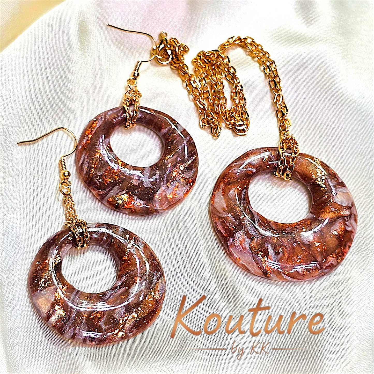Copper Dreams Signature Set - Hand-Sculpted Polymer Clay Necklace & Earrings with Gold Leaf | One of a Kind