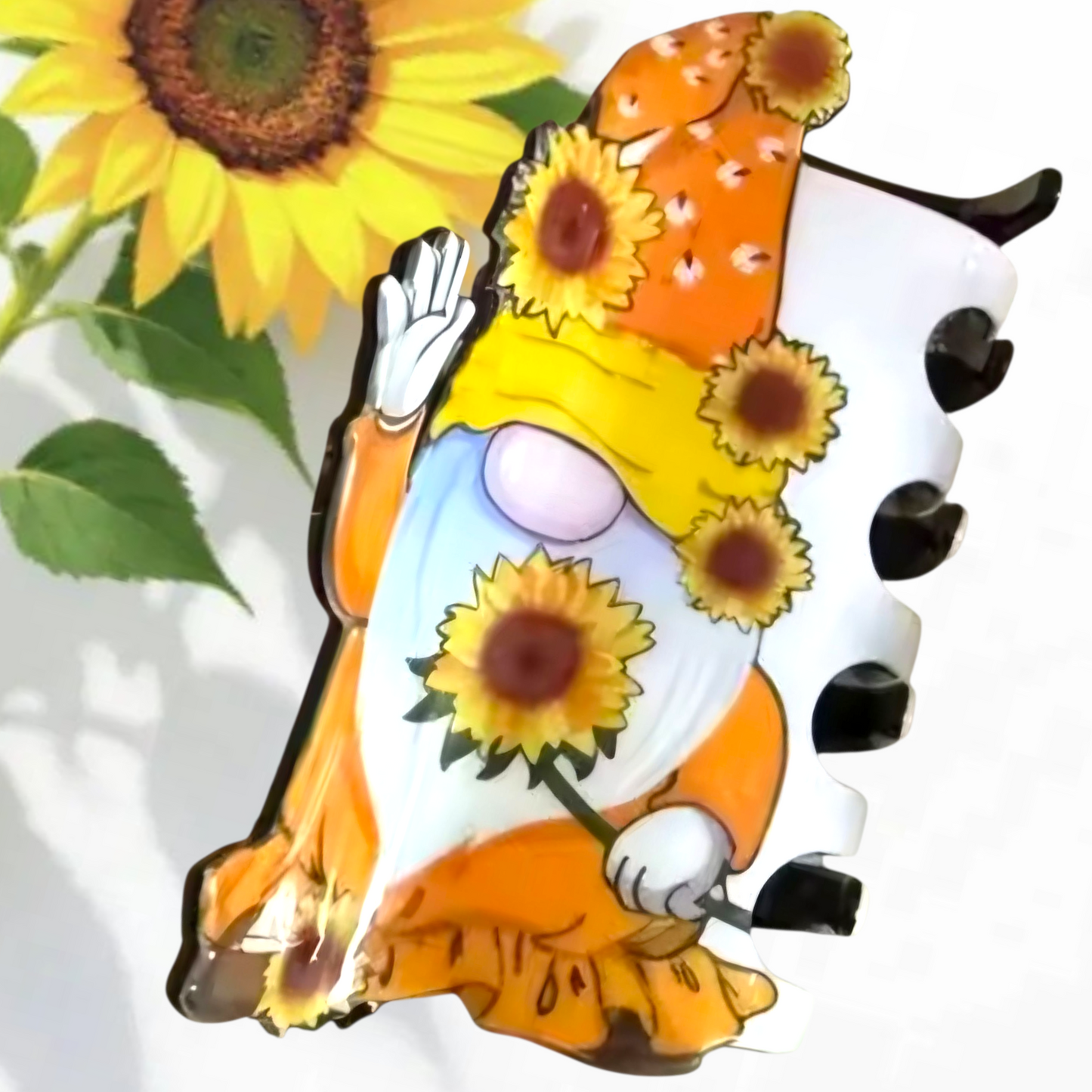 Sunflower Fall Harvest Gnome Hair Claw Clip – Acrylic Seasonal Hair Accessory