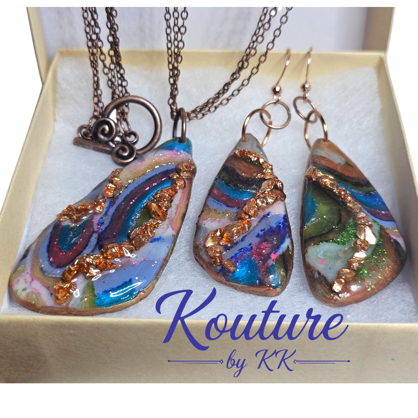 Copper Dreams — Polymer Clay Pendant & Earring Set | Signature Sculpted Collection