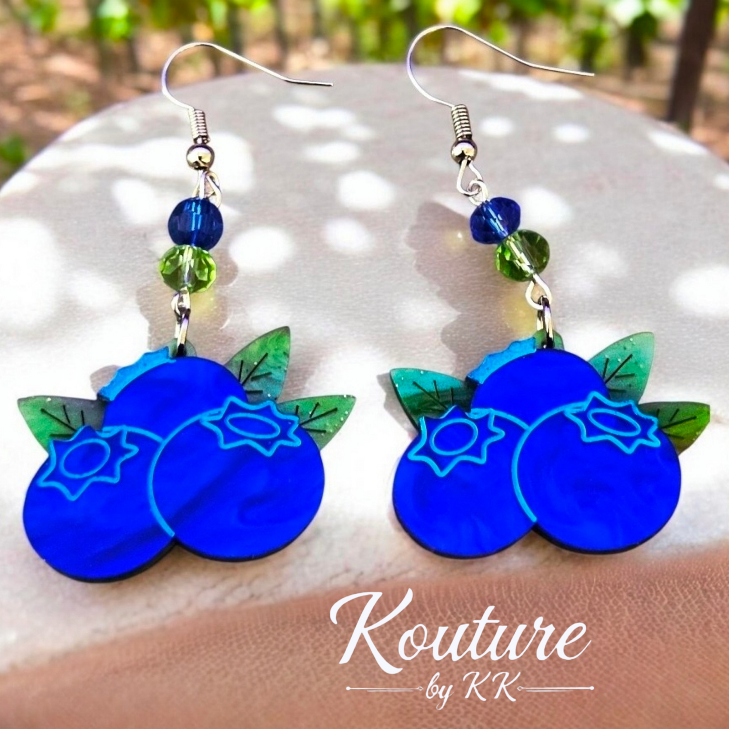 Blueberry Earrings | Acrylic Fruit Dangle Earrings with Crystal Beads & Sterling Silver Hooks