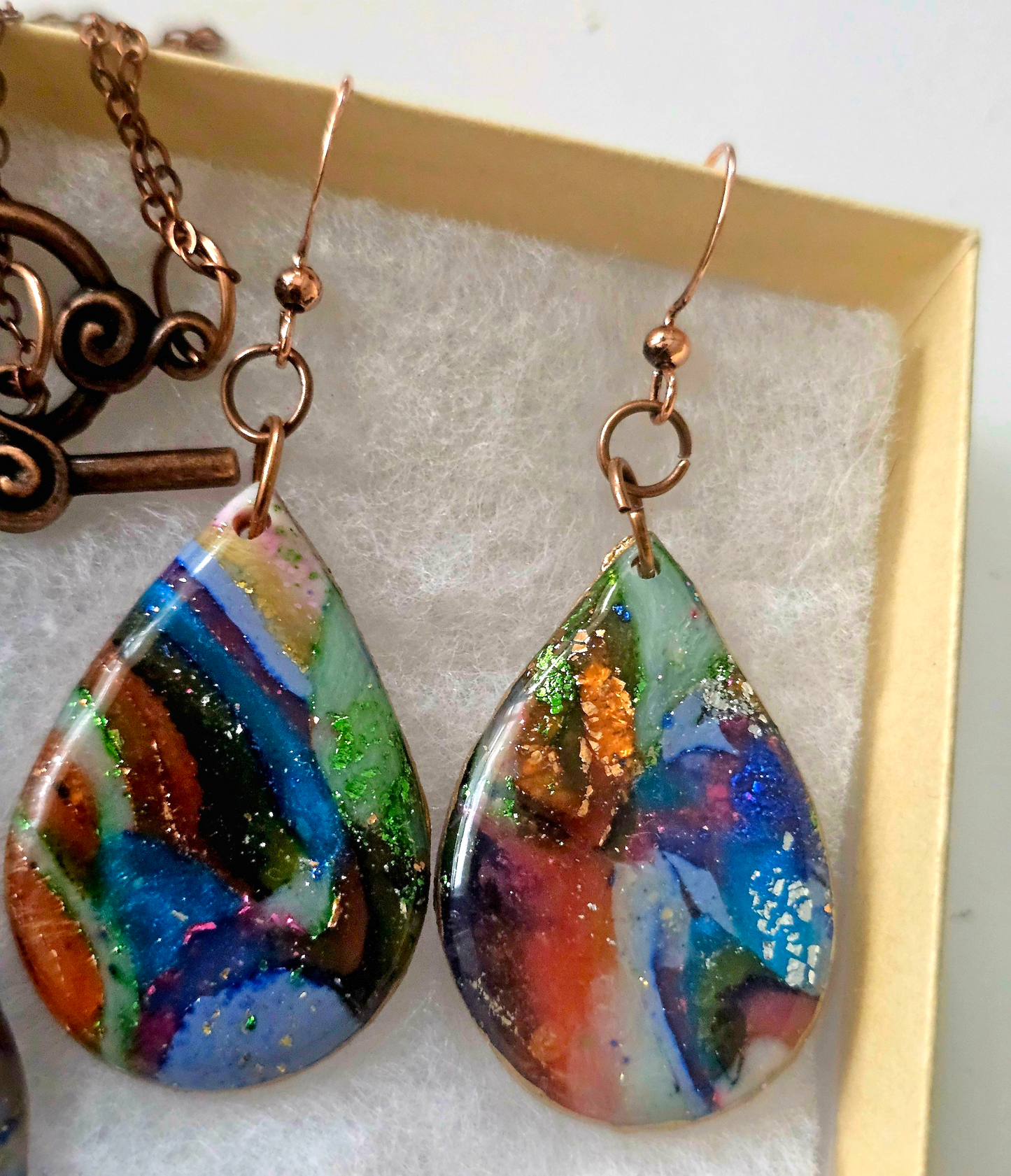 Boho Teardrop Jewelry Set – Handmade Polymer Clay Earrings & Necklace | Signature Collection