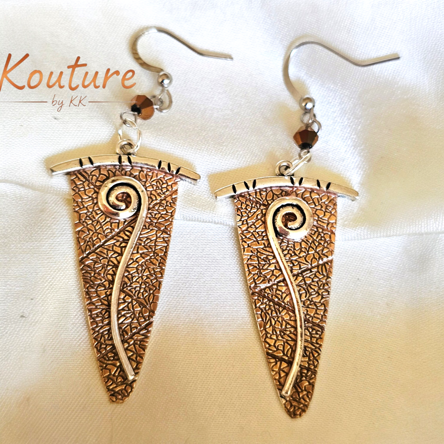 Bronze Copper Spiral Triangle Earrings