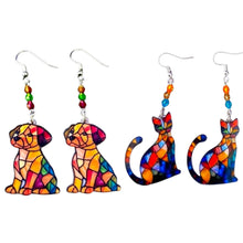 Load image into Gallery viewer, Cat Earrings. Stained Glass Earrings. Stained Glass Cat  Earrings. Animal Earrings.
