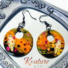 Load image into Gallery viewer, Halloween Ghost &amp; Pumpkin Resin Earrings – Handmade Dangle Earrings
