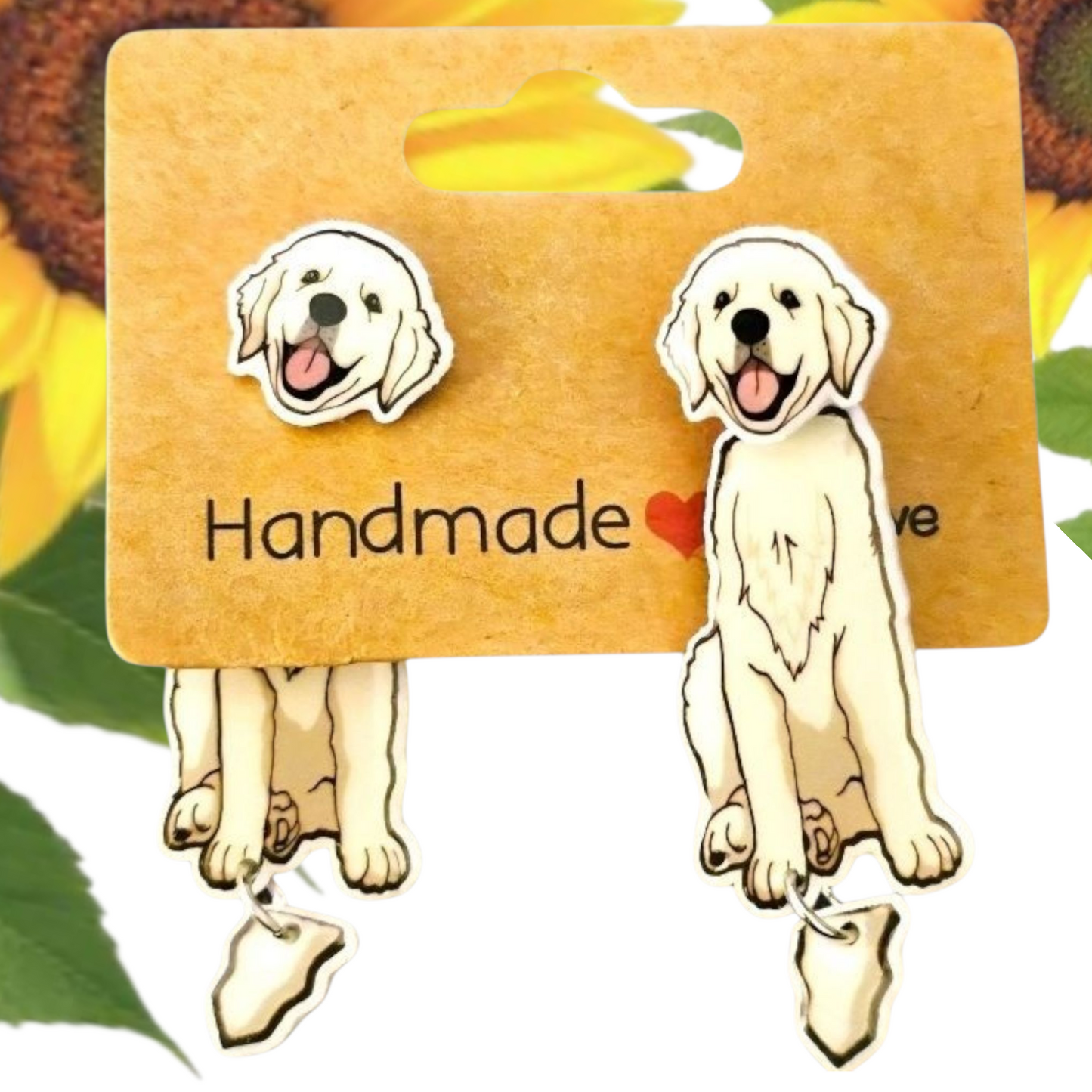 Golden Retriever Dog Earrings – Dangling Tail Dog Post Earrings